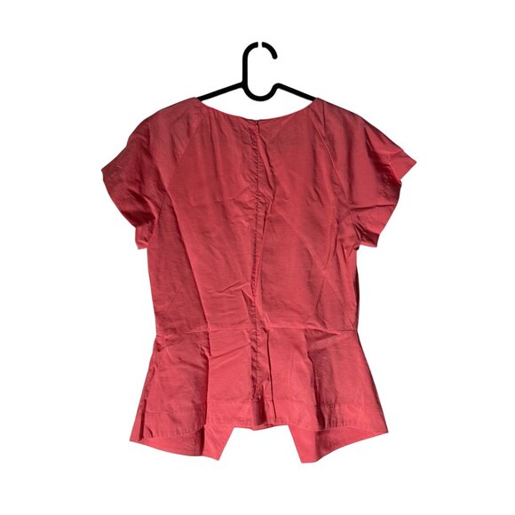 Veronika Maine Coral Asymmetric Hem Italian Fabric Short Sleeve Blouse Size 8 - Picture 4 of 5